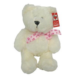 Ganz Cuddles Teddy Bear Plush Pink Heart Bow 12" Stuffed Animal Toy White